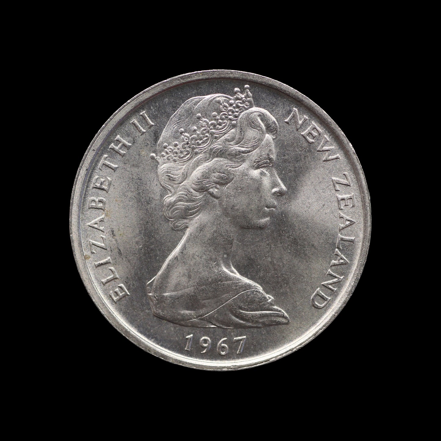 New Zealand 5 Cents 1967. No Sea to Right. UNC!