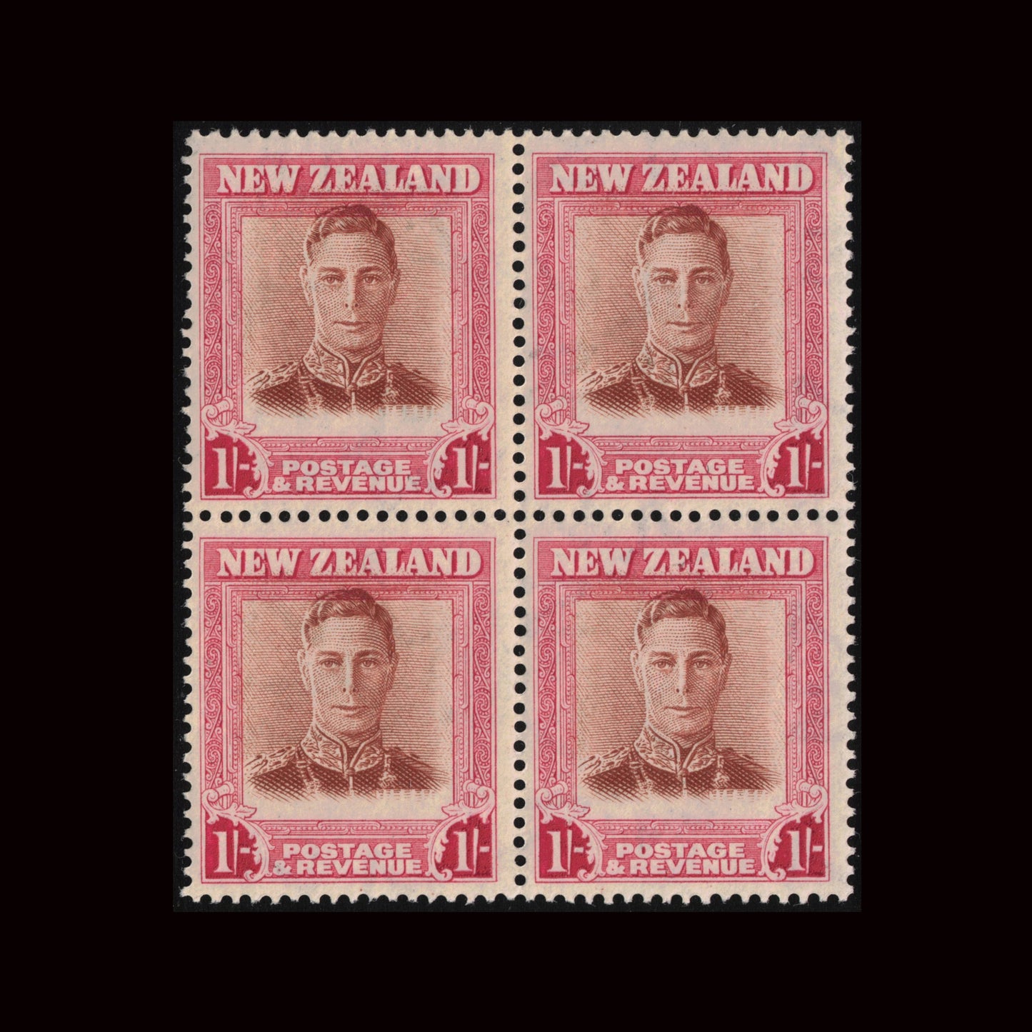1947 1/- GVI Block of 4