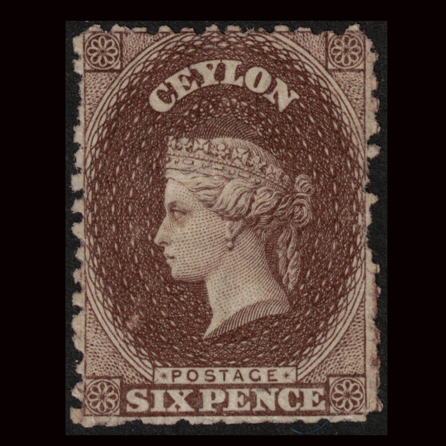 Ceylon 1863 6d Sepia