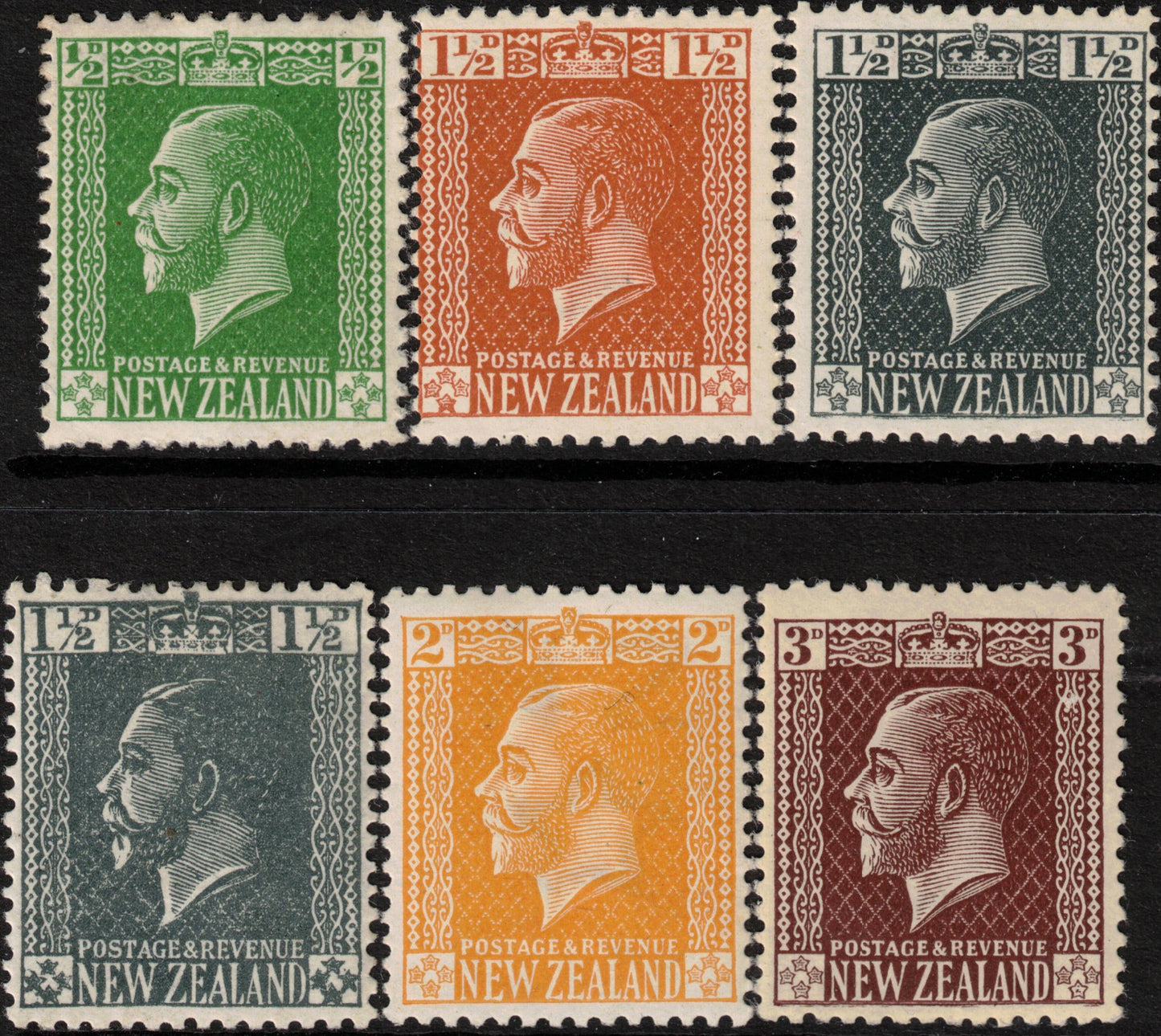 1915 GV surface set of 5 plus 1½d grey local print