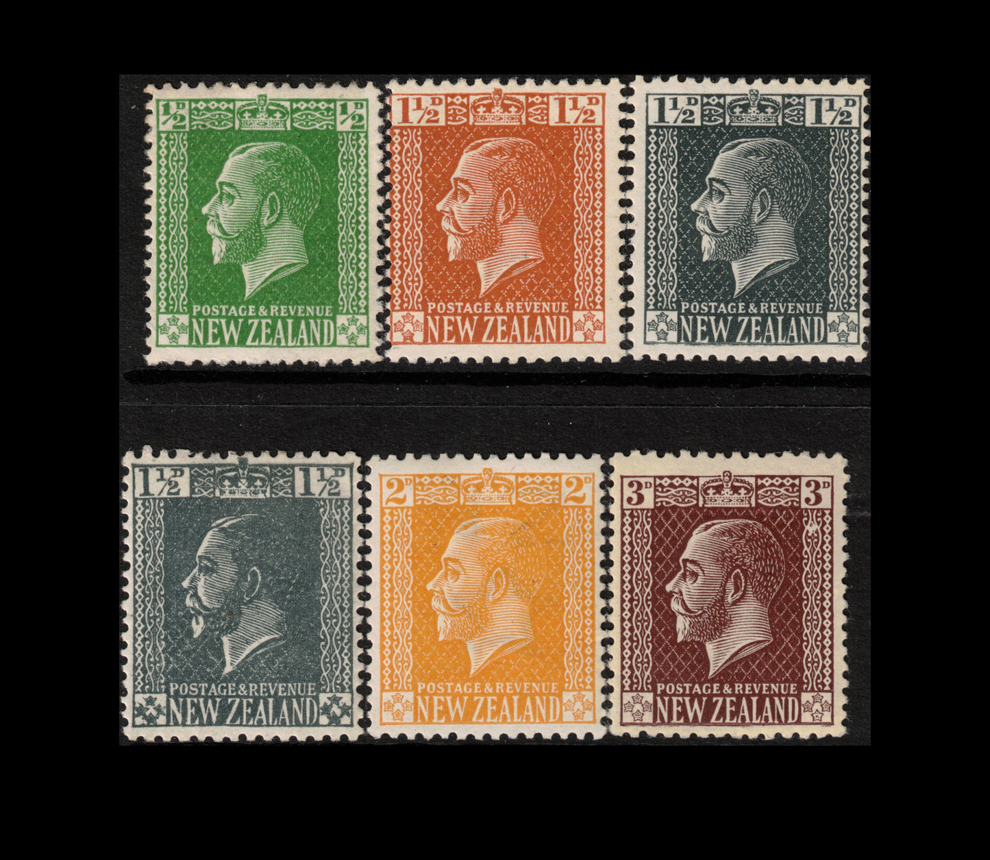 1915 GV surface set of 5 plus 1½d grey local print