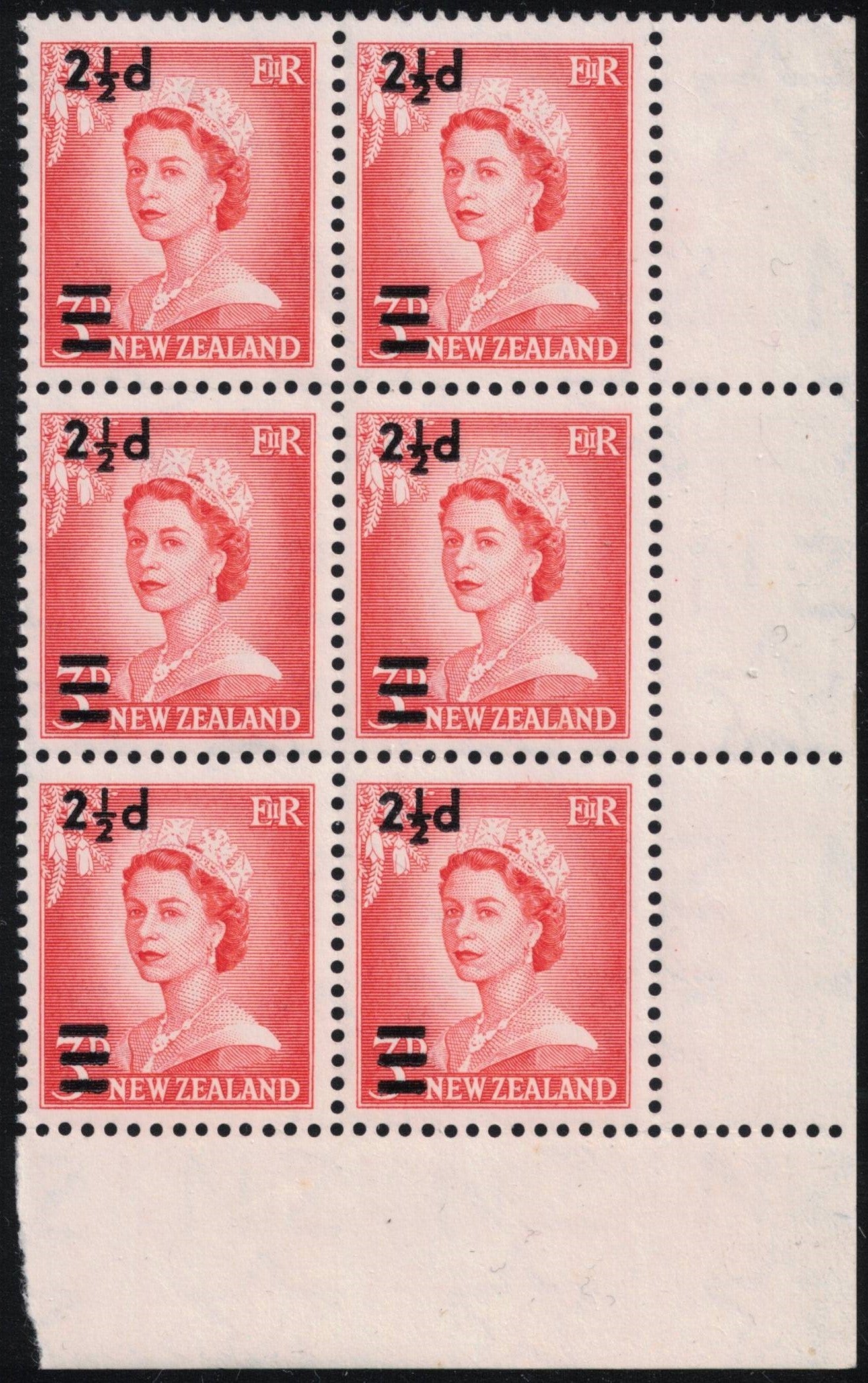 1961 2½d on 3d QEII