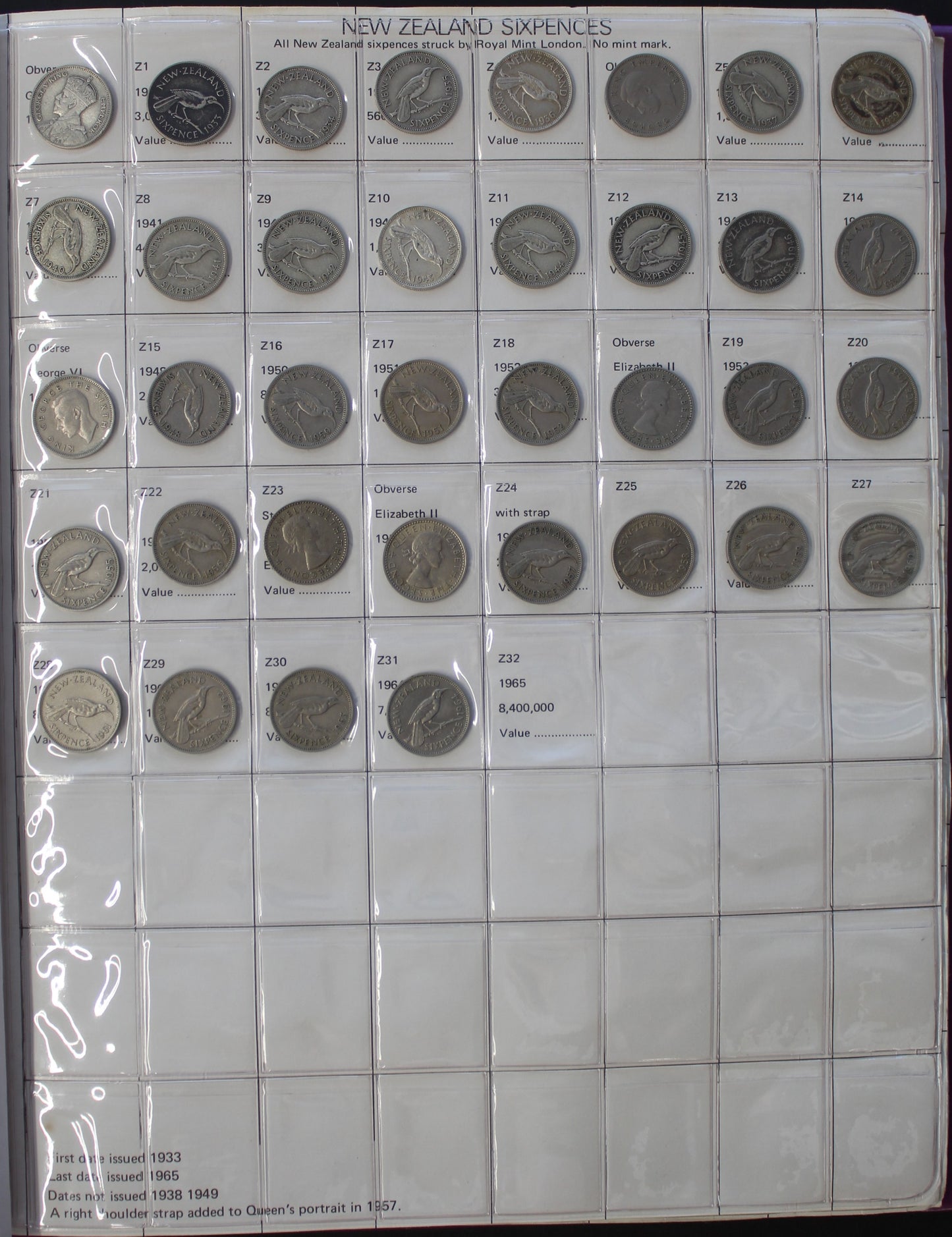New Zealand 1933 – 1986 Collection Including 1935 Threepence