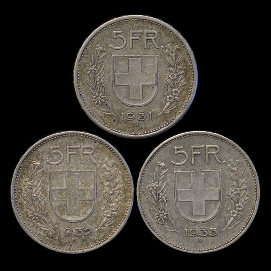 Switzerland Silver 5 Francs 1931-1933