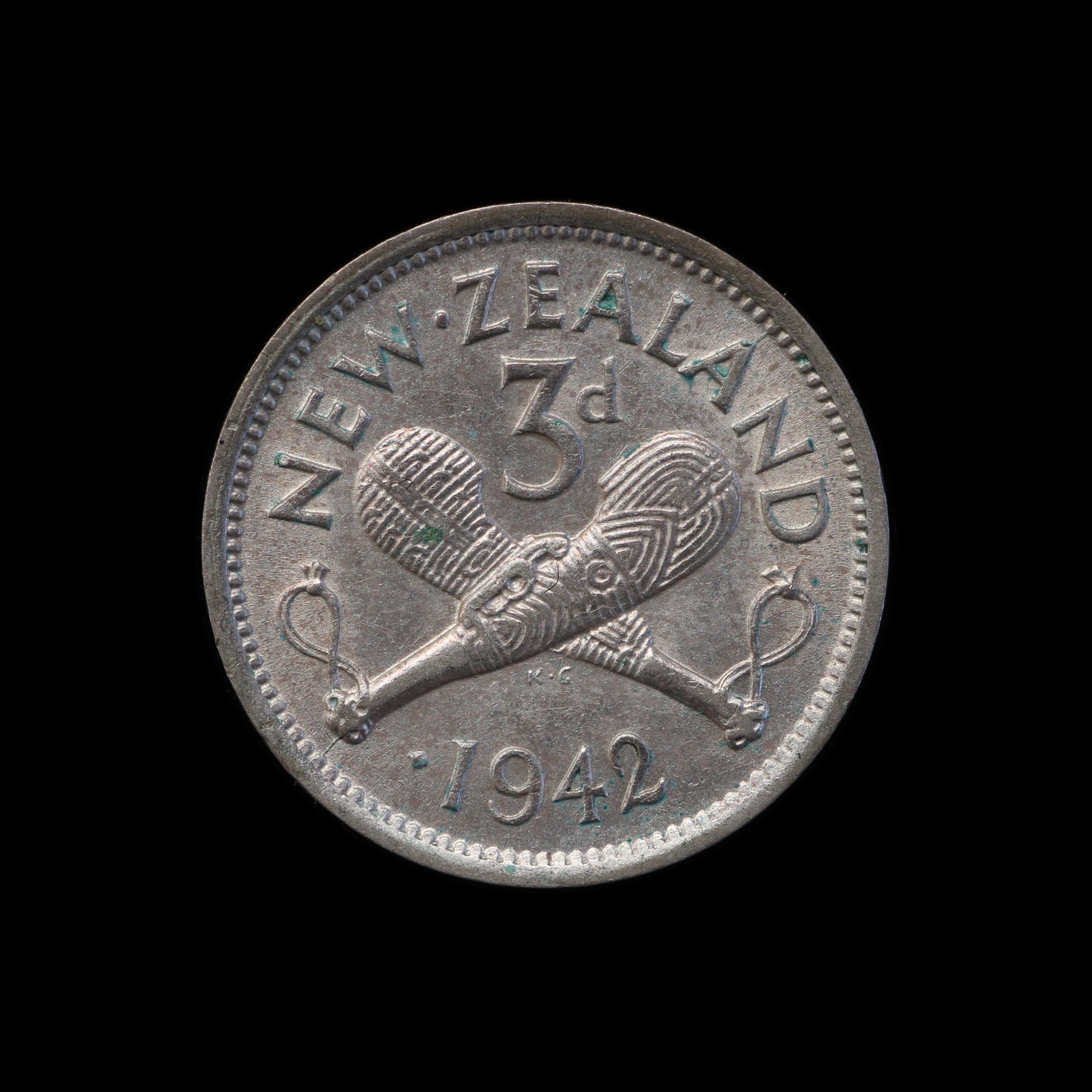New Zealand 1942 Threepence. One Dot!