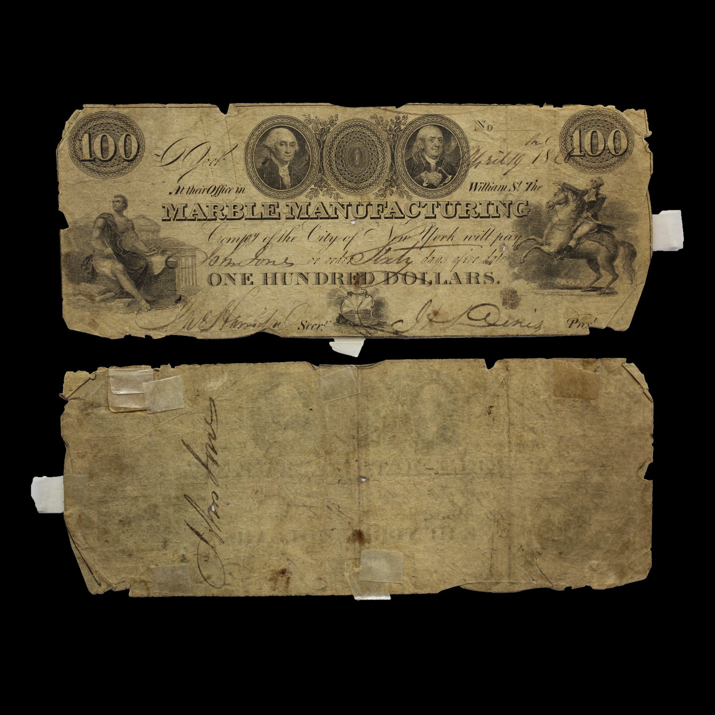 USA $100 1826 Marble Manufacturing
