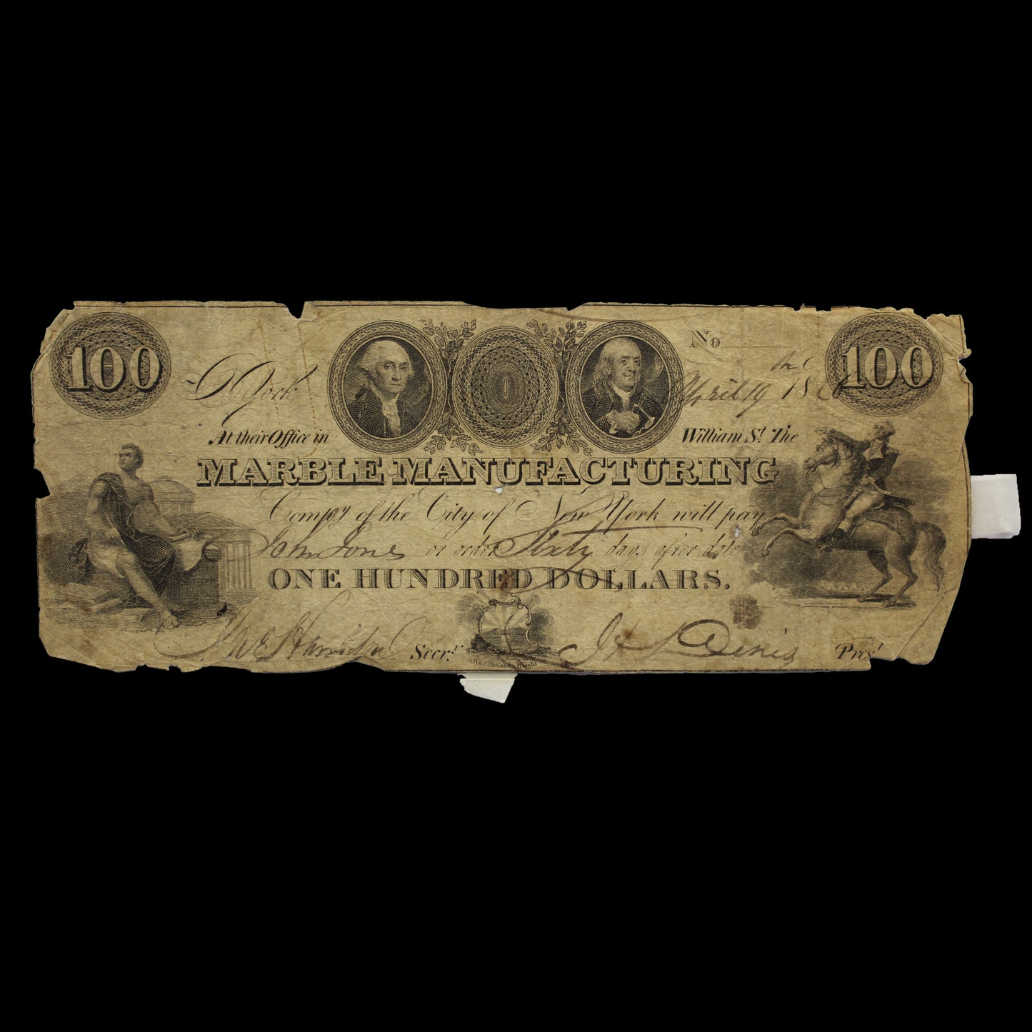 USA $100 1826 Marble Manufacturing