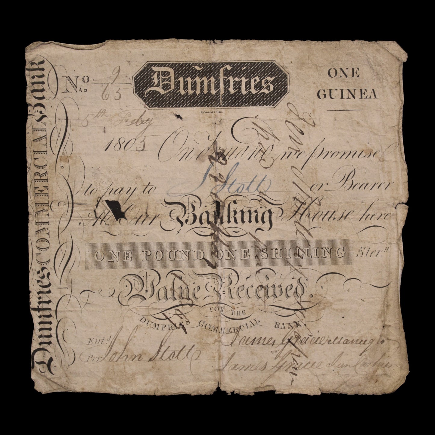 UK 1805 One Guinea Dumbfries Banknote