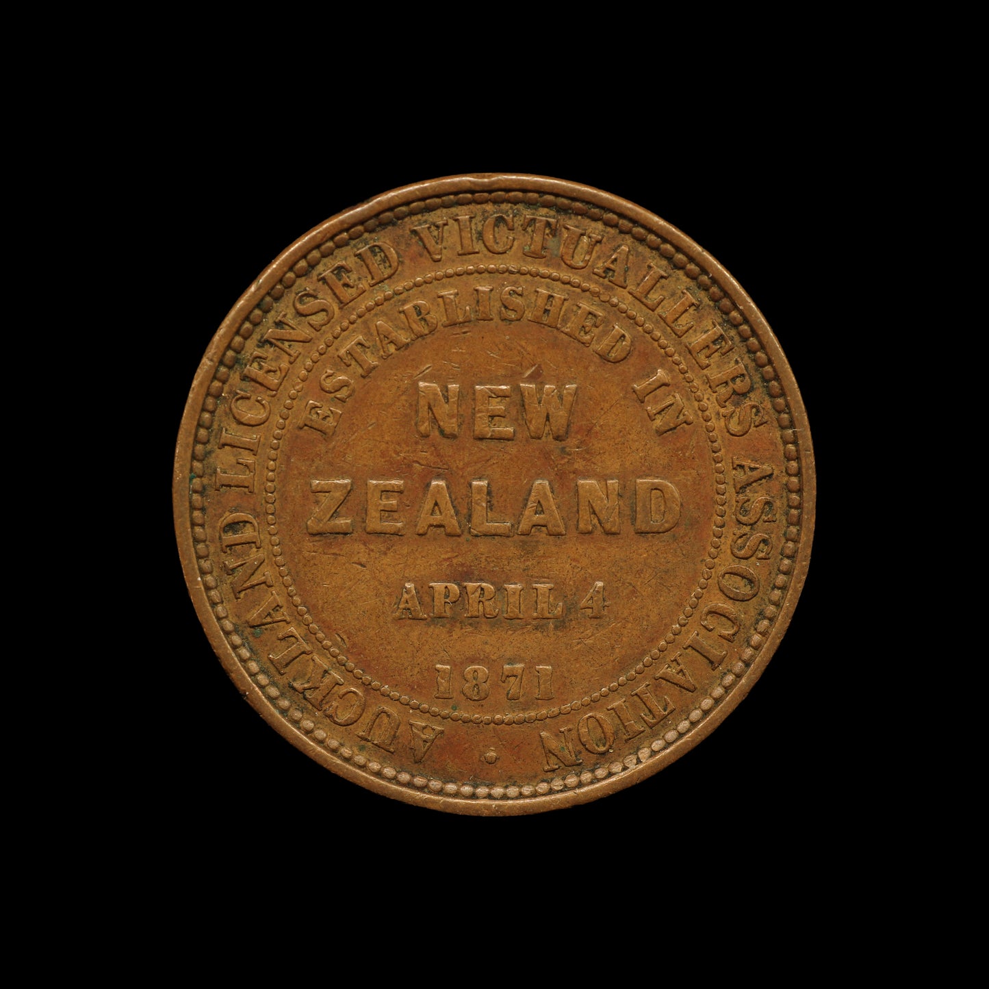 Auckland Licensed Victuallers Penny 1871. VF