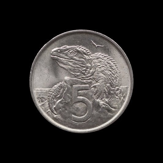 New Zealand 5 Cents 1967. No Tail. UNC