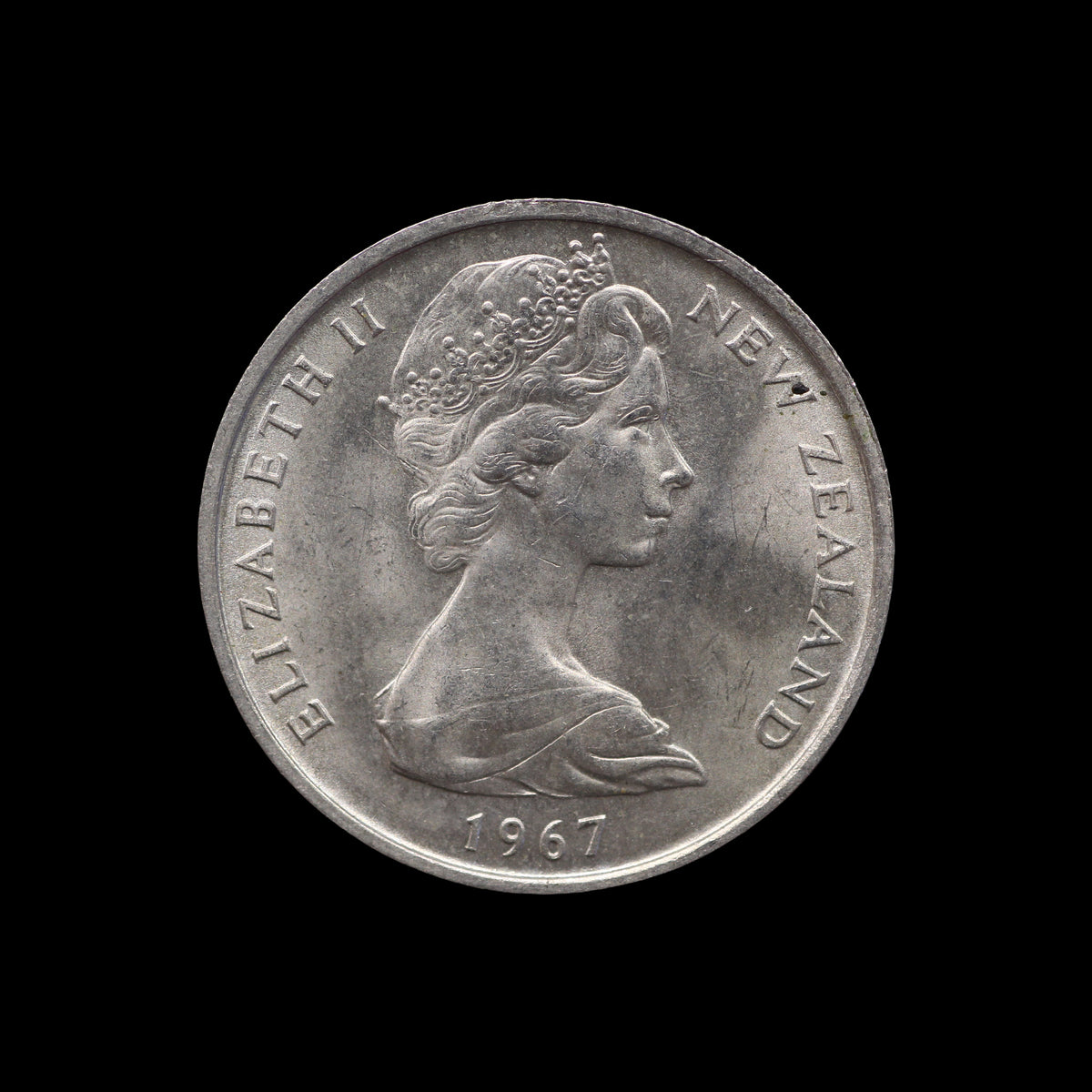 New Zealand 5 Cents 1967. No Tail. UNC