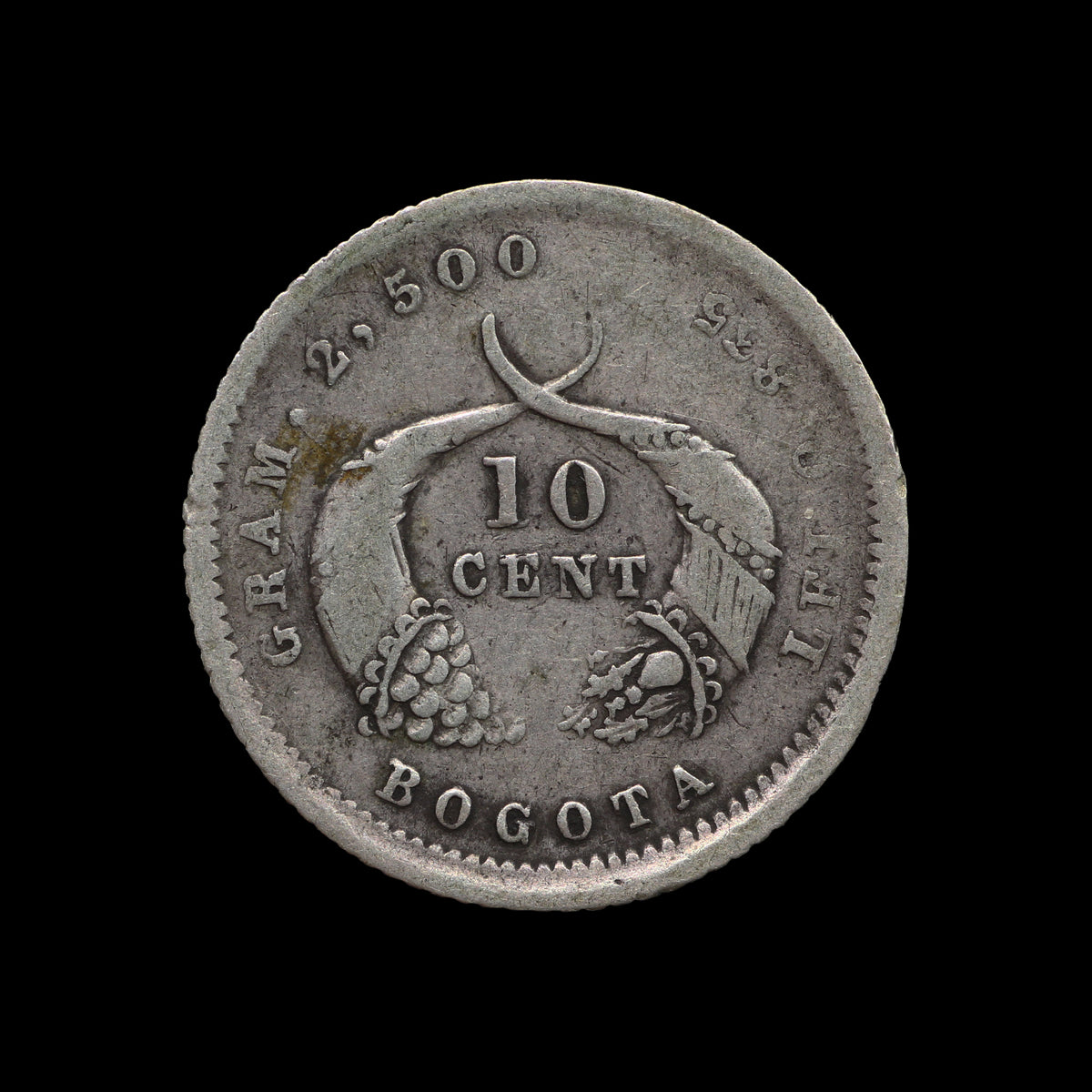 Colombia Ten Centavos 1883. aF