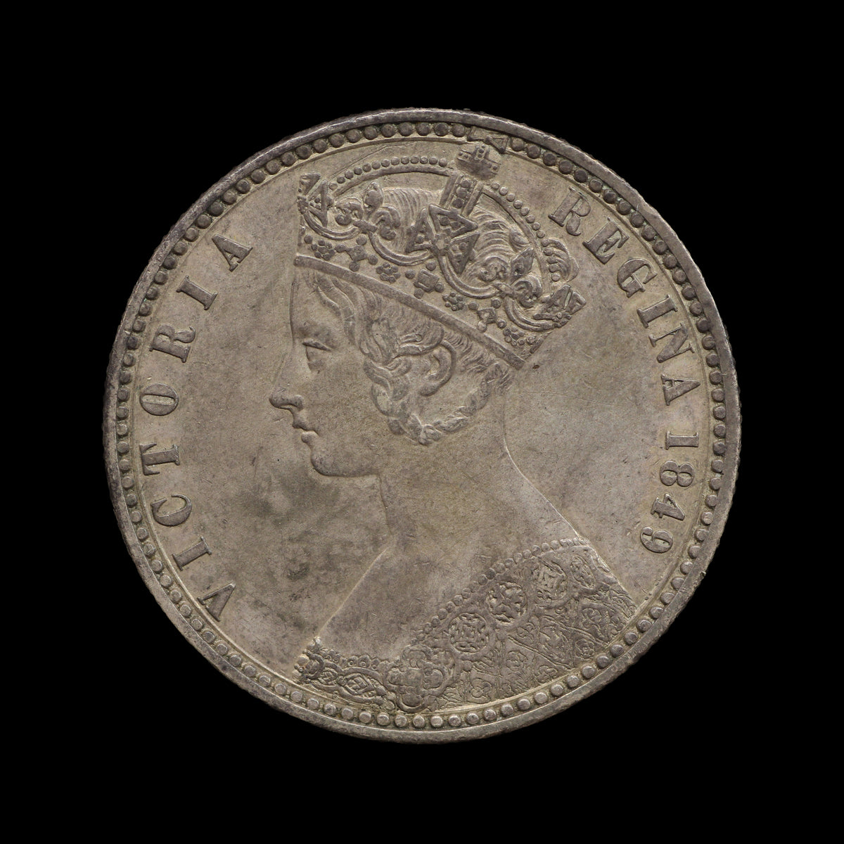 Victoria Godless Florin 1849. gVF
