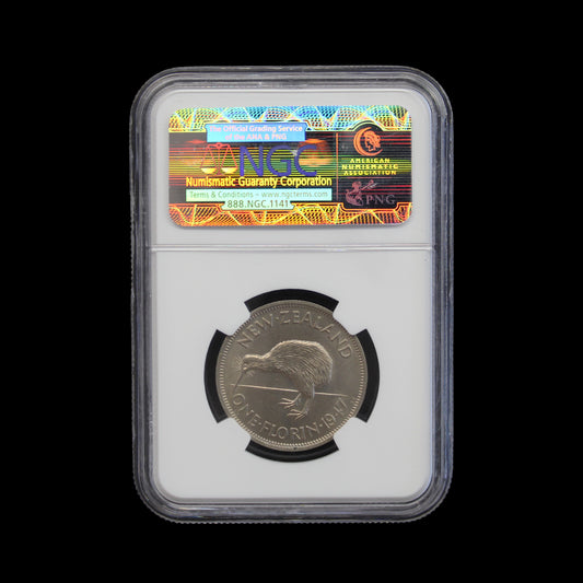 New Zealand Florin 1947. NGC MS63