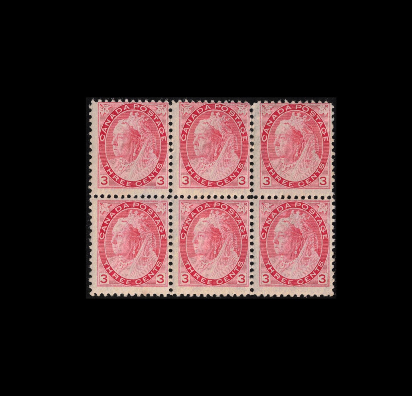 Canada 1898 3c QV 2 Maple Leaves horiz block of 6