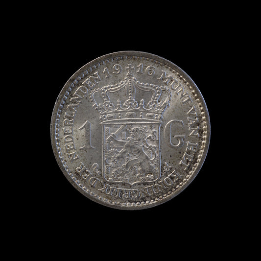 NETHERLANDS GULDEN 1916 EF! KEY DATE!