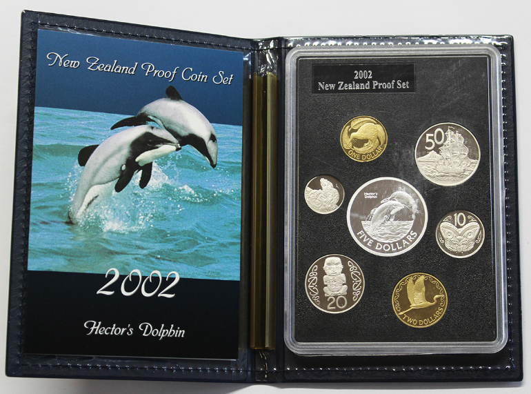 2002 Proof Set with $5 Hector's Dolphin .999 Silver Coin